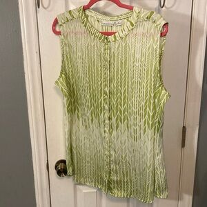 Liz Claiborne Green Pleated Blouse with Mandarin Collar Size XL